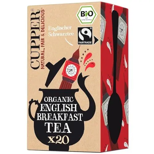 Produktbild: Cupper Bio Schwarztee, Schwarzer Tee, English Breakfast Tea, 20 ungebleichte Teebeutel, fairtrade, umweltfreundlich, fair gehandelt