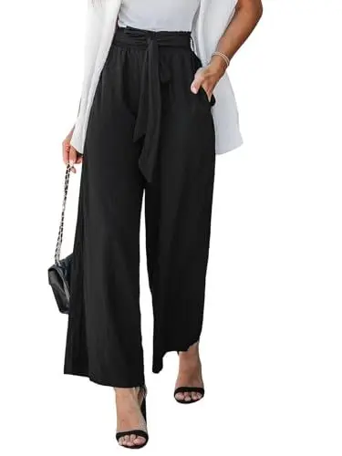 Produktbild: CUPSHE Damen Hose High Waist Lang Weites Bein Gerade Casual Leichte Freizeithose mit Taschen Schwarz M