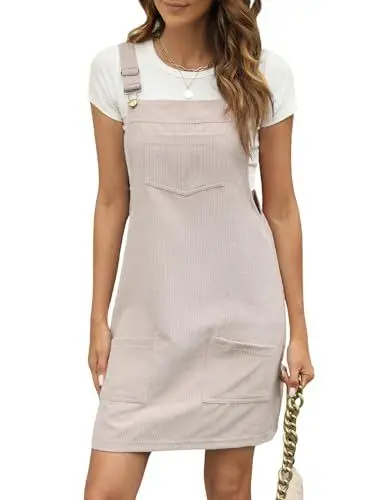 Produktbild: CUPSHE Damen Latzrock Quadratischer Ausschnitt Taschen Cord Latzkleid Overallkleid Freizeitkleider Corduroy Mini Overall Dress Aprikose M