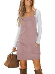 Produktbild: CUPSHE Damen Latzrock Quadratischer Ausschnitt Taschen Cord Latzkleid Overallkleid Freizeitkleider Corduroy Mini Overall Dress Helles Violett M