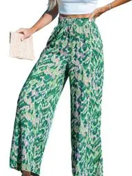Produktbild: CUPSHE Damen Palazzo-Hose mit weitem Bein, abstrakter Druck, bequem und lebendig, Sommer, Strandhose, Grün/Pink, XL