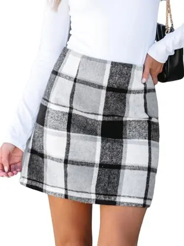 Produktbild: CUPSHE Damen Rock High Waist Karomuster Kurze Röcke Minirock Karierter Freizeitrock Elegant Mini Short Skirt Schwarz L