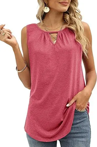 Produktbild: Cuptacc Blusen & Tuniken für Damen Sommer 2025 Casual Scoop Neck Ärmellose Tank Top Einfarbige T-Shirts Rosa XL 46-48