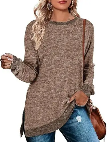 Produktbild: Cuptacc Damen Pullover Round Neck Knitted Langarm Lockere Oberteile Farbabstimmung Sweatshirt Winter Elegant Braun Groß L 42-44