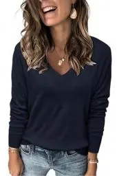 Produktbild: Cuptacc Damen Pullover V Ausschnitt Oberteil Gestricktes Fall Sweatshirts Marine Blau, Mittel M 38-40