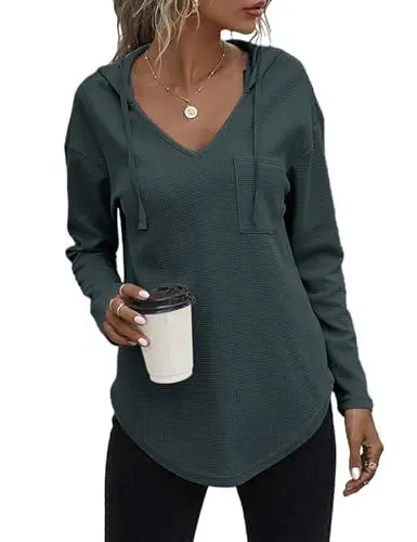 Produktbild: Cuptacc Damen Strickpullover Hoodie Sweatshirt Damen Langarmshirt Pullover Sweatshirt Dunkelgrün M