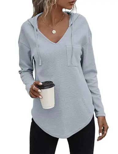 Produktbild: Cuptacc Hoodie Damen Oversize Pullover Damen Langarmshirt Hoodies Pullover Sweatshirt Hoody Graublau S