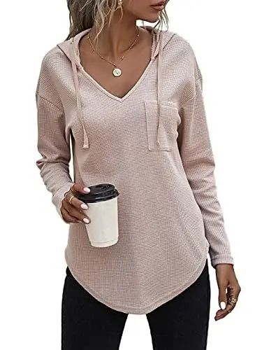 Produktbild: Cuptacc Hoodie Damen Pullover Damen Kapuzenpullover Oversize Weich Langarmshirt Fett Dünn Fit Sweatshirt Oberteile Aprikose S