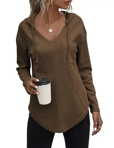 Produktbild: Cuptacc Hoodie Damen Pullover Damen Kapuzenpullover Oversize Weich Langarmshirt Fett Dünn Fit Sweatshirt Oberteile Dunkelbraun L