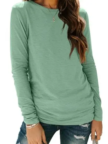 Produktbild: Cuptacc Langarmshirt Damen Herbst Oberteil Tunika Langarm Damen Crew Neck Oberteile Langarm Elegant Tops Hellgrün XXL 50-52
