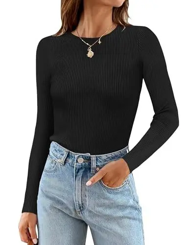 Produktbild: Cuptacc Pullover Damen Rundhalsausschnitt Langarmshirt Gestrickt Tshirt Schlanke Passform Oberteile Mode Schwarz, Klein S 36