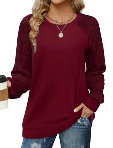 Produktbild: Cuptacc Pullover Damen Langarm Sweatshirt Ohne Kapuze 2024 Strick Rundhals Winter Mode Tops Lila Rot Klein S 34-36
