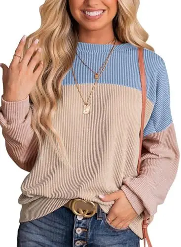 Produktbild: Cuptacc Pullover Damen Winter Farbblock Sweatshirt Damen Rundhals Langarm Casual Clothing Blue Groß L 42-44