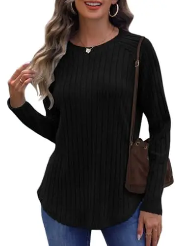Produktbild: Cuptacc Pullover Für Damen Elegant Longpullover Winter Streifen Langarmshirt Damen Schwarz Sweatshirt Side Slit Oversized Schwarz XL 46-48