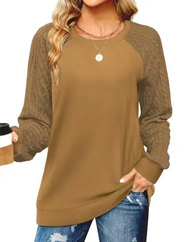 Produktbild: Cuptacc Pullover für Damen Langarm Elegant Sweater Basic Langarmshirt Rundhals Herbst Fashion Tops Khaki XL 46-48