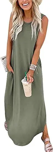 Produktbild: Cuptacc Maxikleid Damen Sommer Midi Boho Kleider mit Taschen Tie Dye Strandkleid Lang Marine Grün,Xl46