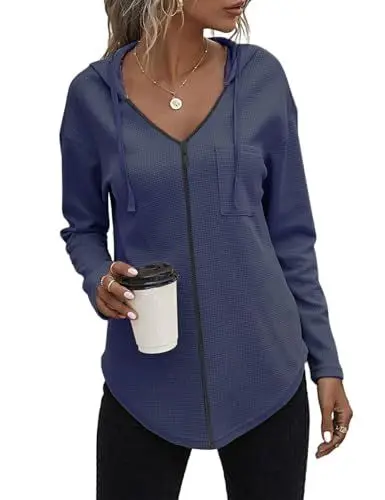 Produktbild: Cuptacc Sweatjacke Damen, Langarm Full Zip Hoodie Sweatshirt, Casual Loose Einfarbig Kapuzenjacke, Reissverschluss Kapuzenpullover Sweatshirt mit Kapuze Marineblau 3XL