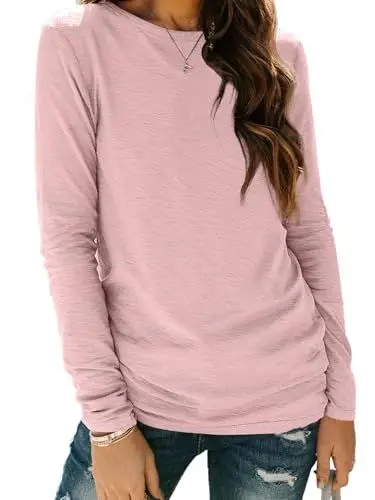 Produktbild: Cuptacc T-Shirts Für Damen Basic Langarmshirt Rundhalsausschnitt Damen Langarm Elegant Einfarbig Tops Hellrosa M 38-40
