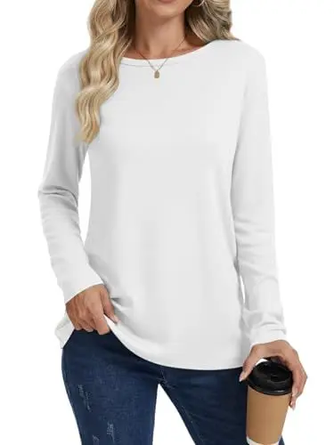 Produktbild: Cuptacc T-Shirts Für Damen Sport Longsleeve Basic Longshirt Damen Oberteile Herbst Bluse Langarm Rundhals Top Weiss XL 46-48