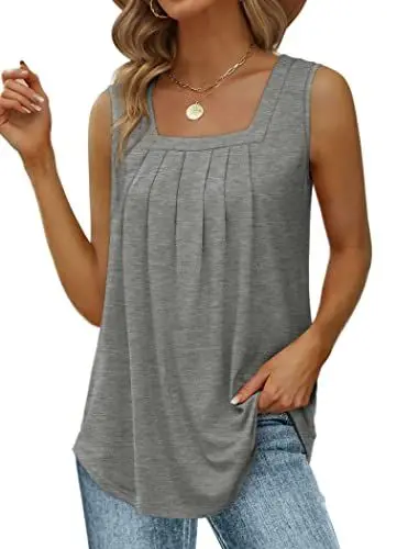 Produktbild: Cuptacc Tank Top Damen Loose Fit Faltenkleid Ärmellose Tshirt Breite Schultergurte Tunika Top Damen Sommer Bluse Grau Groß L