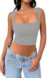 Produktbild: Cuptacc Tank Top Damen Sommer Baufreie Ärmelloses Aesthetic Sexy Crop Tops Leicht Yoga Square Neck Shirts Grau XS 30-32