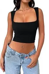Produktbild: Cuptacc Top Damen Sommer Square Neck Classics Tank Tops Bauchfreie Elegant Casual Business Shirt Ladies Schwarz Groß L 42-44
