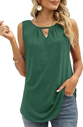 Produktbild: Cuptacc Top Damen Sommer V Ausschnitt Ärmellose Blumenmuster Kleidung Fashion Tunika Loose Fit Tank Tops Grün XXL 50-52