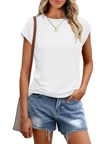 Produktbild: Cuptacc T Shirt Damen Sommer Tops Für Damen Oberteile Rundhals Business Bluse Kurzarm T-Shirt Locker Weiß Groß L 42-44