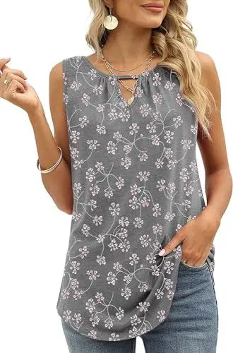Produktbild: Cuptacc Tops für Damen Y2K Sexy Arbeit Oberteil Leicht Ärmellose Schlüsselloch Ausschnitt Tanks Top Schleierkraut Grau Klein S 34-36