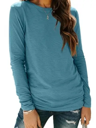 Produktbild: Cuptacc Tshirt Damen Basic Langarmshirt Damen Langarm Elegant Longsleeve Schöne Oberteil Herbst Casual Tops Blaugrün XXL 50-52