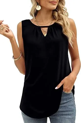 Produktbild: Cuptacc Tunika Damen Sommer Elegant Oversize Scoop Neck Top Cute Ärmellose Hemden Lose Business Blusen Schwarz Groß L 42-44