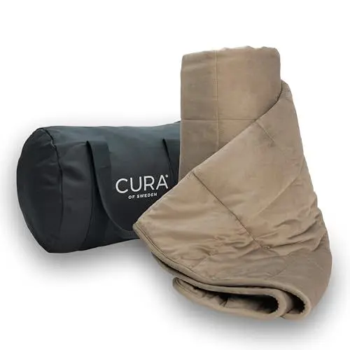 Produktbild: CURA Gewichtsdecke fürs Sofa 6kg - Tägliche Tiefenentspannung - Ideale Sofadecke Wohndecke o. Couchdecke Kuscheldecke XXL 140x200 cm Therapiedecke - Schwere Decke für Sofa - Weighted Blanket Hellbraun