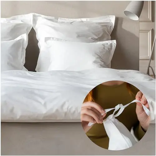 Produktbild: CURA - Bezug für Gewichtsdecke 150x210 cm - 100% Baumwolle Bettwäsche - Weiß - Made in Portugal - Bettbezug für Therapiedecke - verhindert Verrutschen