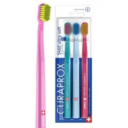 Produktbild: Curaprox Zahnbürste Set CS 5460-3er-Pack Ultra Soft Handzahnbürste für Erwachsene 5460 mit super weichen CUREN Borsten -Zufällige Farbe