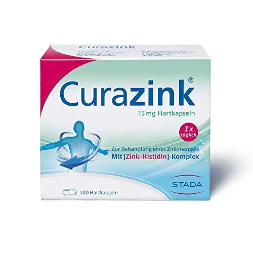 Produktbild: Curazink Hartkapseln - Arzneimittel zur Anwendung eines klinisch gesicherten Zinkmangels - hoch dosiert mit 15 mg Zink im einzigartigen Zink-Histidin-Komplex - 1 x 100 Hartkapseln
