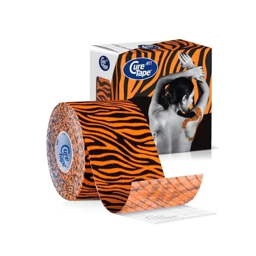 Produktbild: CureTape® Kinesiotapes | Wasserfestes & Elastisches Kinesiologie Tape | Hautfreundliche Kinesiotape | Latexfrei & Hypoallergen | Sporttape für Verletzungen & Beschwerden | 5cm x 5m | Tiger