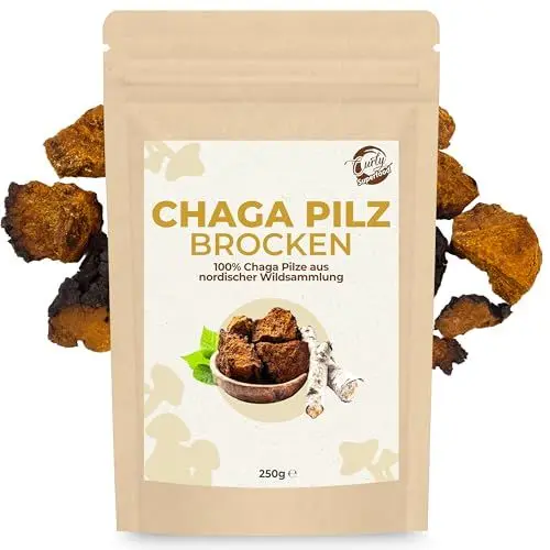Produktbild: Curly Superfood Chaga Pilz Brocken Wildsammlung 250g - Nachhaltig & Wild gesammelt aus nordischen Wäldern - 3-5cm groß für Chaga Pilz Tee & Kaffee - Chaga Brocken in Rohkostqualität