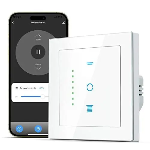 Produktbild: CURRYSMARTER WLAN Rollladenschalter (6Gen) funktioniert mit Alexa,Rollladensteuerung mit Kindersicherung, Rolladen Timer benötigt Nullleiter,Jalousien Schalter kompatibel mit Echo Alexa/Google,80x80mm