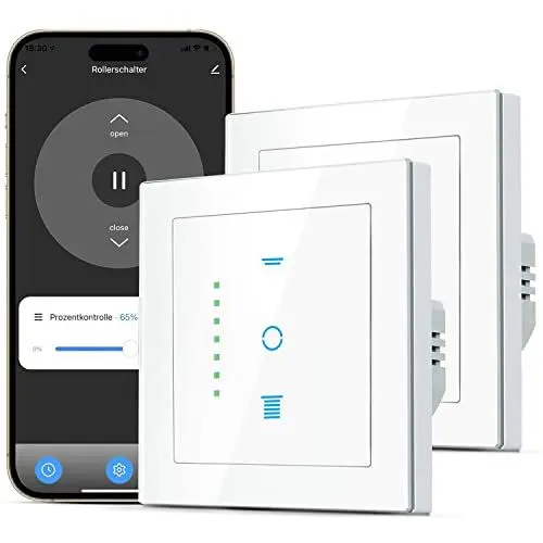 Produktbild: CURRYSMARTER WLAN Rollladenschalter, (6 Gen) Jalousien Schalter mit steuerbarer LED, Smart Rolladen Zeitschaltuhr benötigt Nullleiter, Rolladensteuerung kompatibel mit Echo Alexa/Google, 2 Stücke