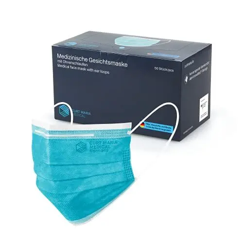 Produktbild: STAUBPIRAT CURT MARIA MEDICAL 50 Stück Medizinische Gesichtsmasken made in Germany Mundschutz 3-lagig mit Ohrenschlaufen zum Einmalgebrauch petrol