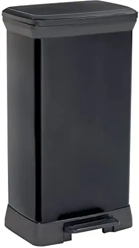 Produktbild: CURVER Deco Bin Mülleimer mit Pedal und Deckel, 50L, schwarz metallic, rechteckig,sanft schließend, 39 x 29 x 72 cm