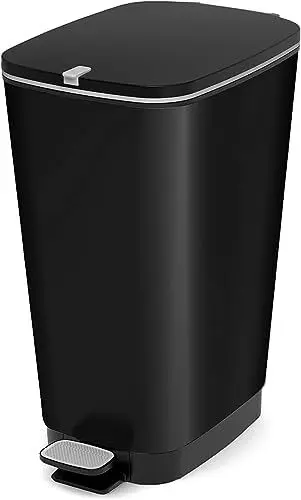 Produktbild: CURVER KIS Chic Bin Style Treteimer 45 Liter mit Deckel und Pedal, Müllbeutelaufhängung, schwarz metallic, 29 x44,5 x 60,5 cm
