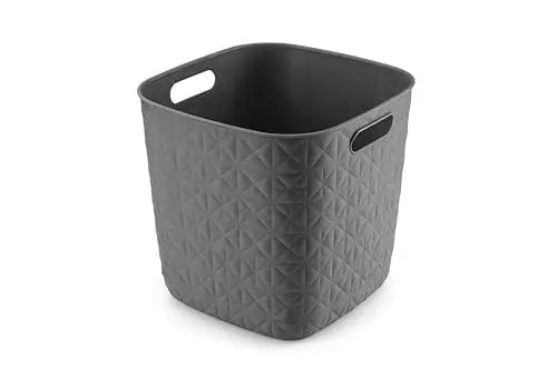 Produktbild: Curver Aufbewahrungskorb Softex 15 l – elegantes Design – leicht, stapelbar und praktisch – 100% recycelt – 27 x 27 x 26 cm – Grau