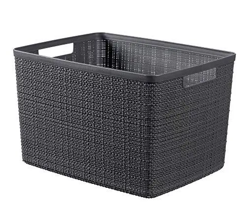 Produktbild: Curver Juliet Jute Korb aus 100% recyceltem Kunststoff, rechteckig, 20 l, Holz, Dunkelgrau, L