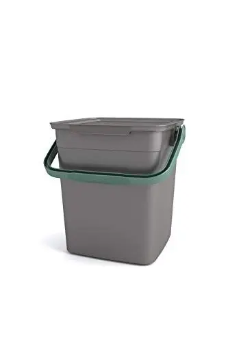 Produktbild: Curver Kis Smart Bio Komposteimer 9L mit Deckel und Henkel, grau/grün, 25.5 x 23 x 25 cm