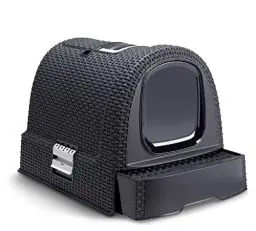 Produktbild: Curver petlife Katzentoilette mit Deckel, Katzenklo inklusive Schaufel, moderne Rattangeflecht-Optik, anthrazit, 51,5 x 38,5 x 40 cm