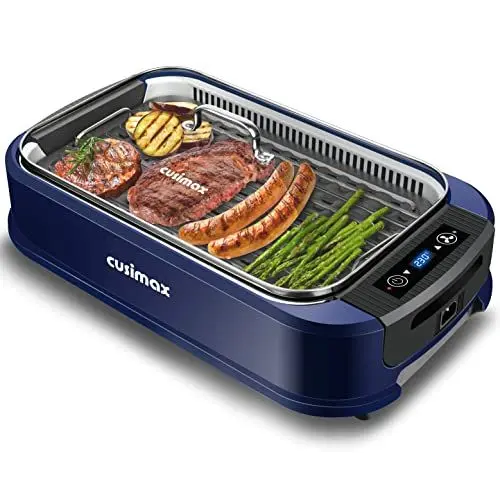 Produktbild: CUSIMAX Steak Grill | 1500W Tischgrill Elektrisch | BBQ-Grill für drinnen und draußen | Elektrogrill mit deckel, Touchscreen-Temperaturregelung, Ölauffangwanne und Abnehmbare Grillplatte