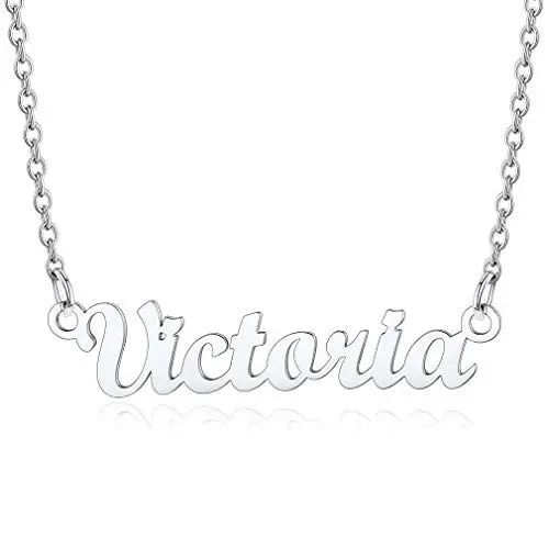Produktbild: Custom4U Carrie Stil Namenskette Silber mit Victoria Anhänger Edelstahl Damen Halskette mit Namen Victoria in Klassische Schrifte Design Namenskette Silber für Freundin Mutter Schwester 45cm+5cm