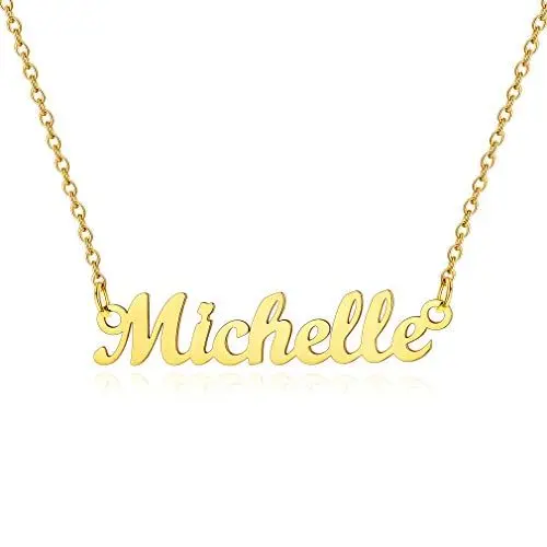 Produktbild: Custom4U Damen Halskette mit Namen Michelle in Carrie Stil Namenskette Gold Kette Edelstahl Namensketten für Damen/Frauen 45cm+5cm für Freundin, Mutter, Schwester