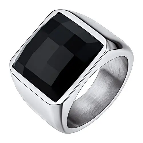 Produktbild: Custom4U Edelstahl Herren Männer Zirkonia Fingerring Silber Kristall Bandring Punk Männer Siegelring für Ehering Freundschaftsring Ringgröße 59.5(19)